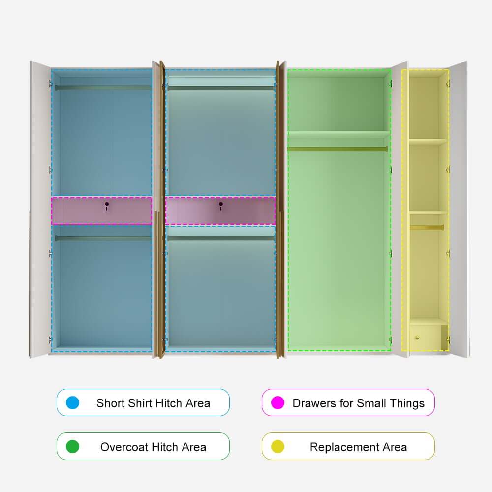 Modern White & Gold Wardrobe with LED Lighting and Glass Doors