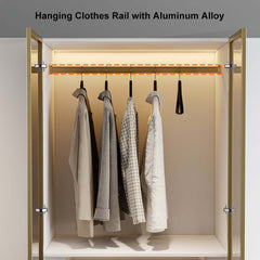 Modern White & Gold Wardrobe with LED Lighting and Glass Doors