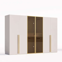 Modern White & Gold Wardrobe with LED Lighting and Glass Doors