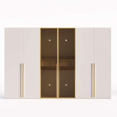 Modern White & Gold Wardrobe with LED Lighting and Glass Doors