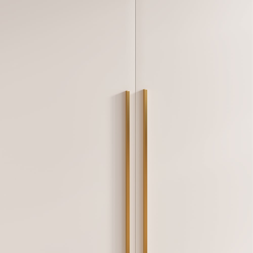 Modern White & Gold Wardrobe with LED Lighting and Glass Doors