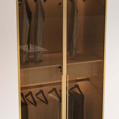 Modern White & Gold Wardrobe with LED Lighting and Glass Doors