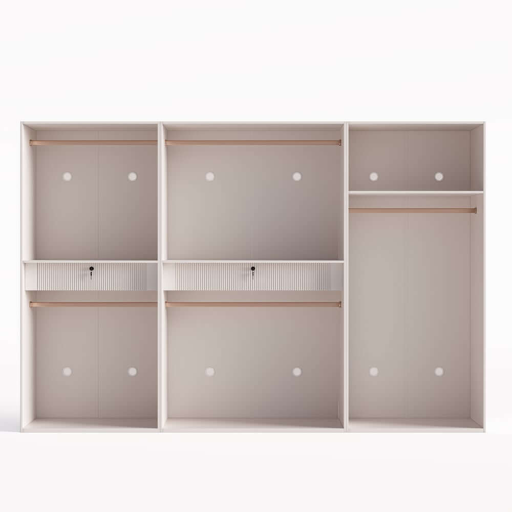 Modern White & Gold Wardrobe with LED Lighting and Glass Doors