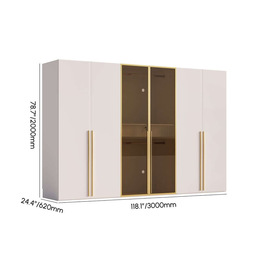 Modern White & Gold Wardrobe with LED Lighting and Glass Doors Dimensions