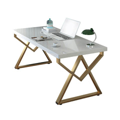 Modern White & Gold Writing Desk with Storage Drawer