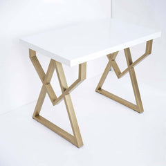 Modern White & Gold Writing Desk with Storage Drawer