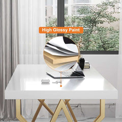 Modern White & Gold Writing Desk with Storage Drawer