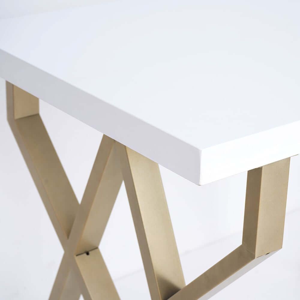 Modern White & Gold Writing Desk with Storage Drawer