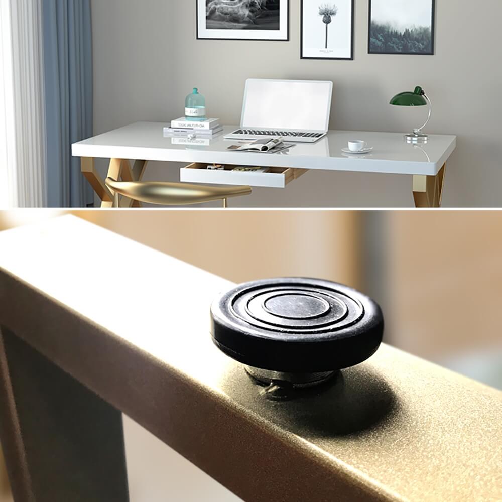 Modern White & Gold Writing Desk with Storage Drawer