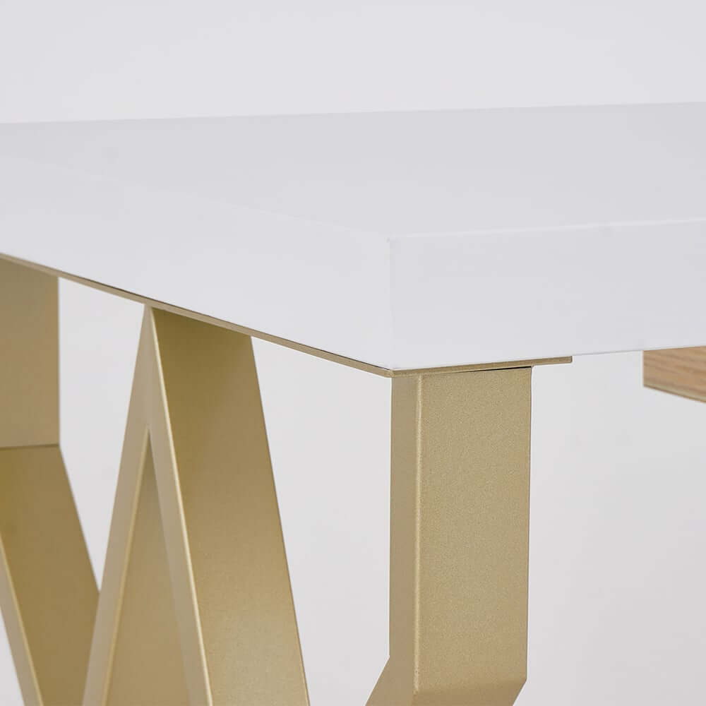 Modern White & Gold Writing Desk with Storage Drawer