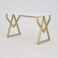 Modern White & Gold Writing Desk with Storage Drawer