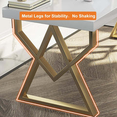 Modern White & Gold Writing Desk with Storage Drawer