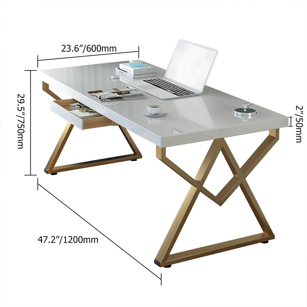 Modern White & Gold Writing Desk with Storage Drawer Dimensions