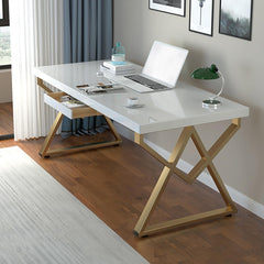 Modern White & Gold Writing Desk with Storage Drawer Main Product Image