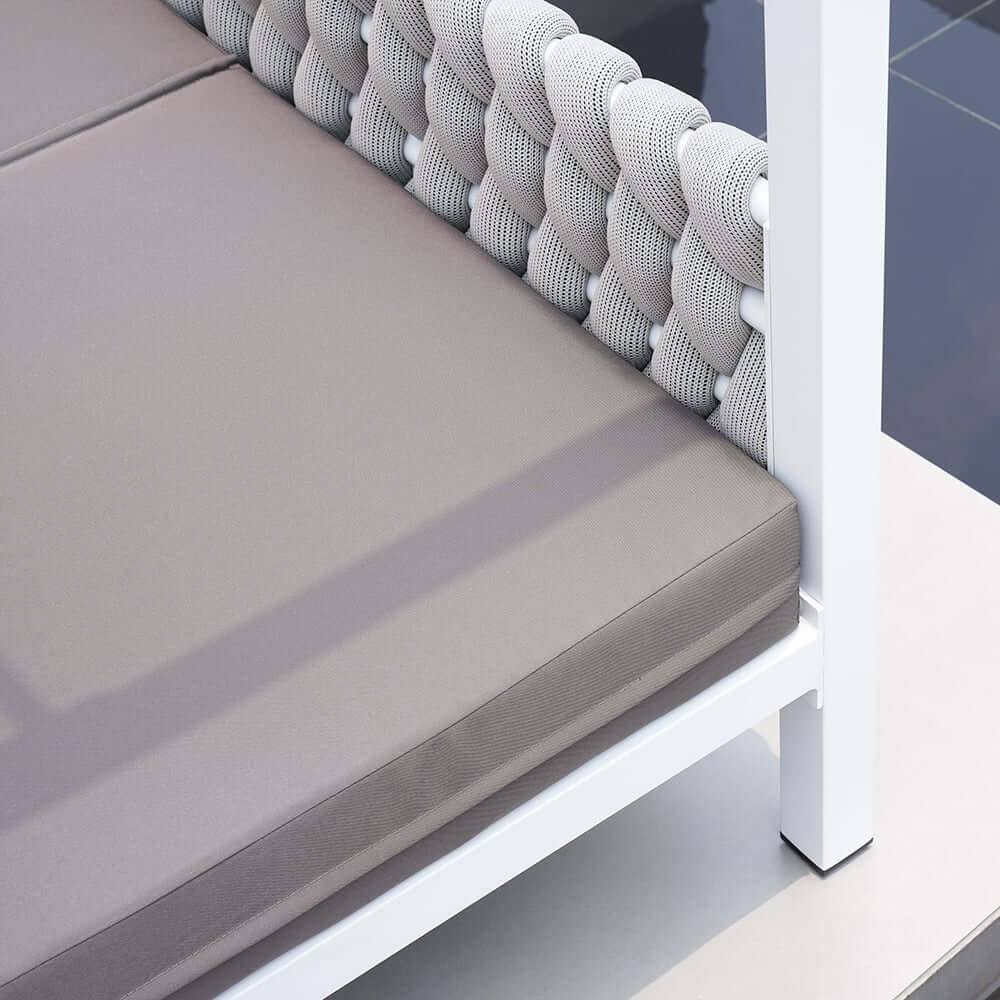 Modern White & Gray Outdoor Daybed with Canopy and Cushions