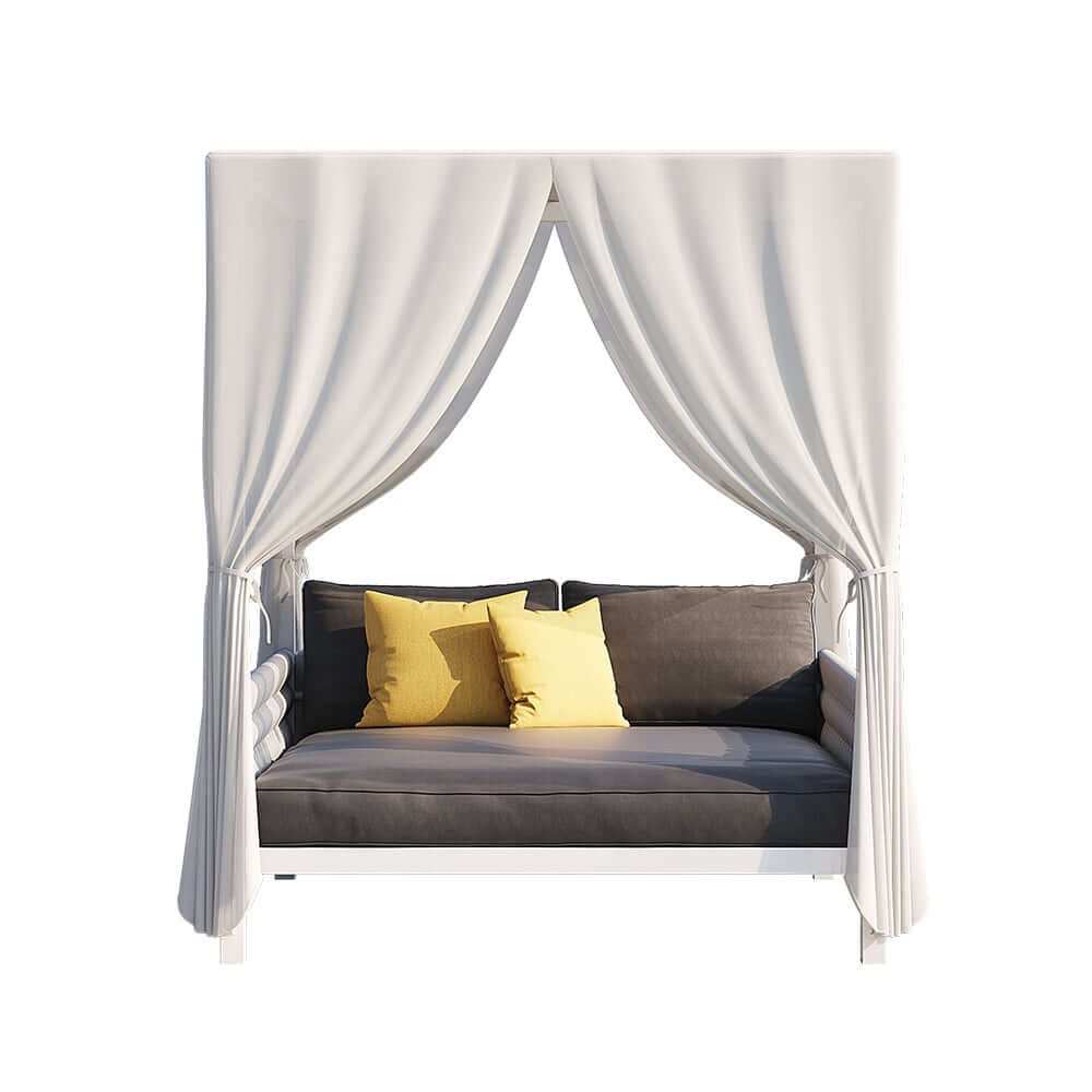 Modern White & Gray Outdoor Daybed with Canopy and Cushions