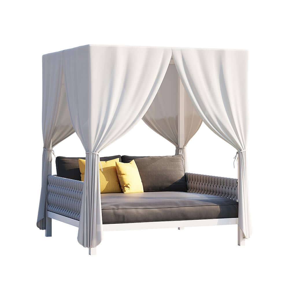 Modern White & Gray Outdoor Daybed with Canopy and Cushions