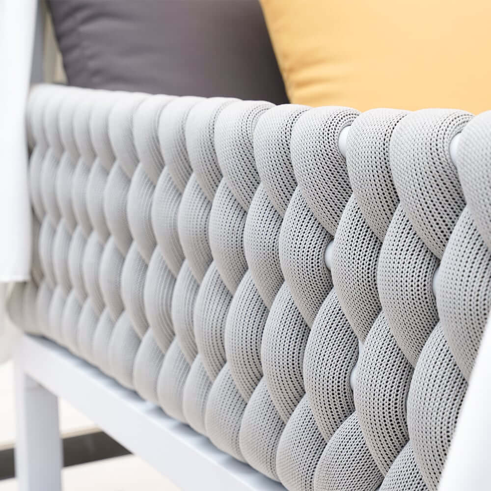 Modern White & Gray Outdoor Daybed with Canopy and Cushions