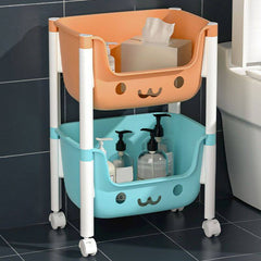 Modern White Kids Bookcase with Colorful Bins and Casters