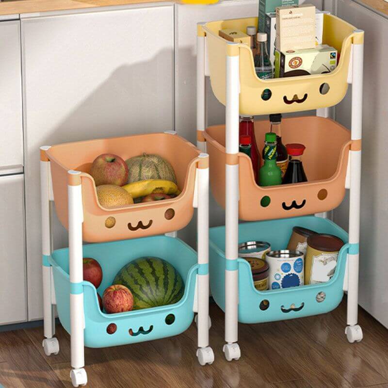 Modern White Kids Bookcase with Colorful Bins and Casters