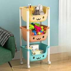 Modern White Kids Bookcase with Colorful Bins and Casters