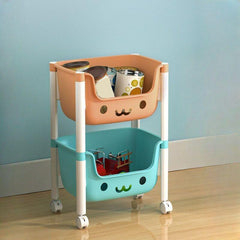 Modern White Kids Bookcase with Colorful Bins and Casters