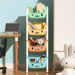 Modern White Kids Bookcase with Colorful Bins and Casters