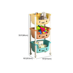 Modern White Kids Bookcase with Colorful Bins and Casters Dimensions