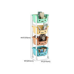 Modern White Kids Bookcase with Colorful Bins and Casters Dimensions