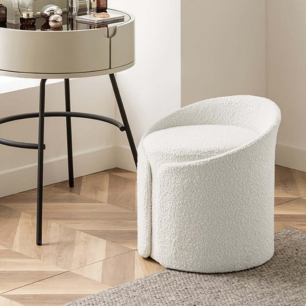 Modern White Lamb Wool Vanity Stool with Foam Seat