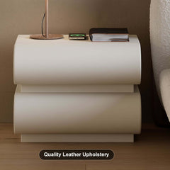 Modern White Leather Smart Nightstand with Wireless and USB-C Charging