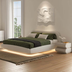 Modern White Leather Smart Nightstand with Wireless and USB-C Charging