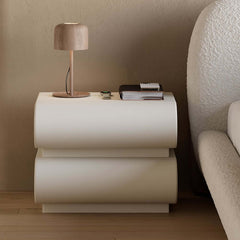 Modern White Leather Smart Nightstand with Wireless and USB-C Charging
