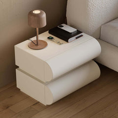 Modern White Leather Smart Nightstand with Wireless and USB-C Charging