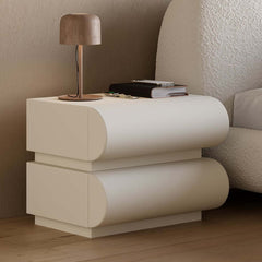 Modern White Leather Smart Nightstand with Wireless and USB-C Charging