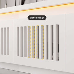 Modern White LED TV Stand For 70-79 Inch TVs, Slatted Design