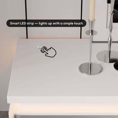 Modern White LED TV Stand For 70-79 Inch TVs, Slatted Design