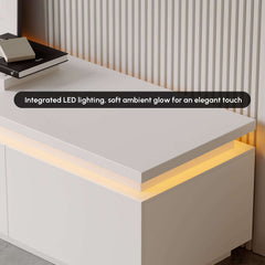 Modern White LED TV Stand For 70-79 Inch TVs, Slatted Design