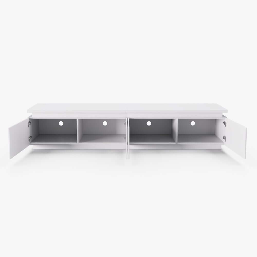 Modern White LED TV Stand For 70-79 Inch TVs, Slatted Design