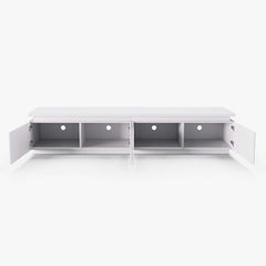 Modern White LED TV Stand For 70-79 Inch TVs, Slatted Design