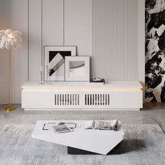 Modern White LED TV Stand For 70-79 Inch TVs, Slatted Design