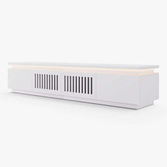 Modern White LED TV Stand For 70-79 Inch TVs, Slatted Design