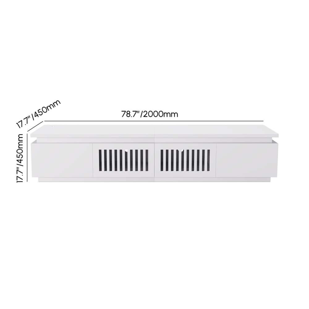 Modern White LED TV Stand For 70-79 Inch TVs, Slatted Design Dimensions