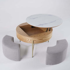 Modern White Lift-Top Coffee Table With Storage, Gold Base