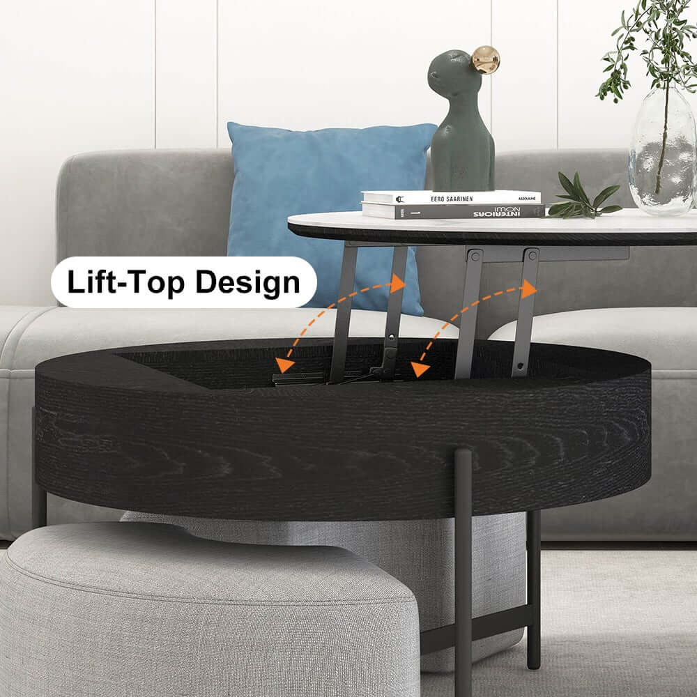 Modern White Lift-Top Coffee Table With Storage, Gold Base