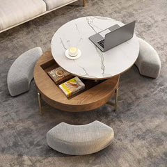 Modern White Lift-Top Coffee Table With Storage, Gold Base
