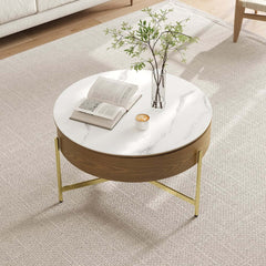 Modern White Lift-Top Coffee Table With Storage, Gold Base