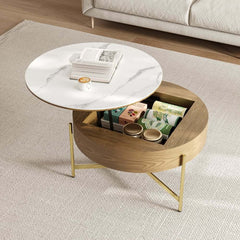Modern White Lift-Top Coffee Table With Storage, Gold Base