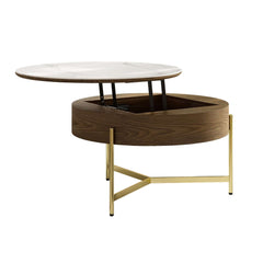 Modern White Lift-Top Coffee Table With Storage, Gold Base