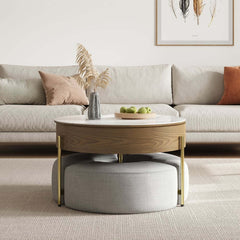 Modern White Lift-Top Coffee Table With Storage, Gold Base
